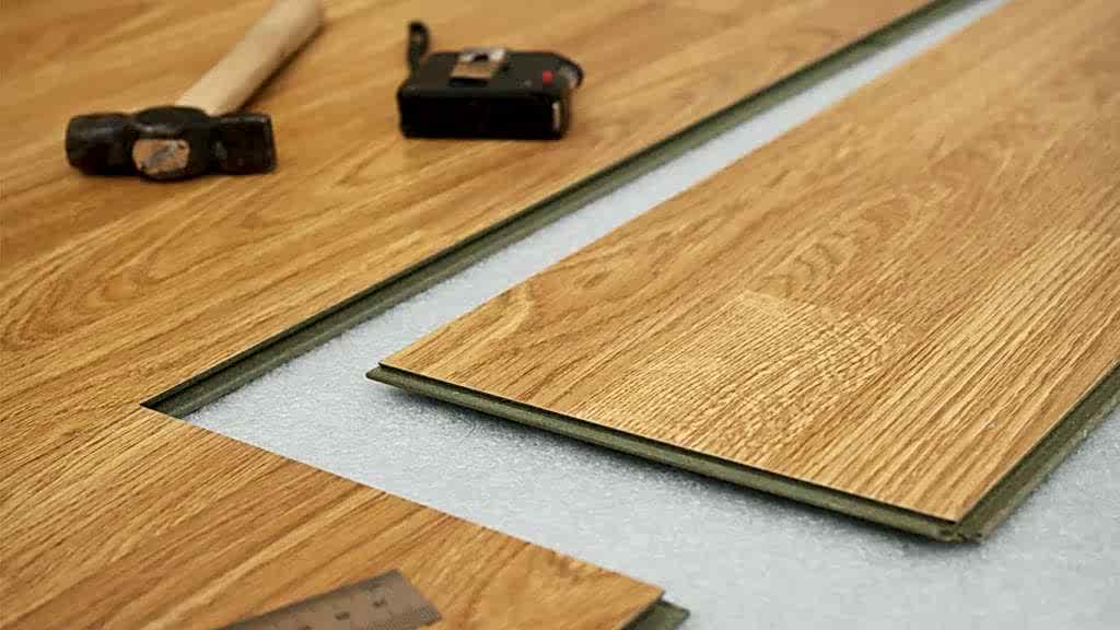 Close-up of laminate floor installation